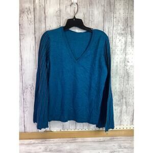 Yargici Women Pullover Sweater Blue Long Sleeve V Neck Medium